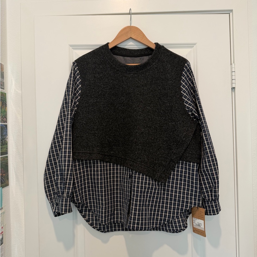 Plaid Black and Gray Women's Crew Neck Sweater Vest Blouse Top